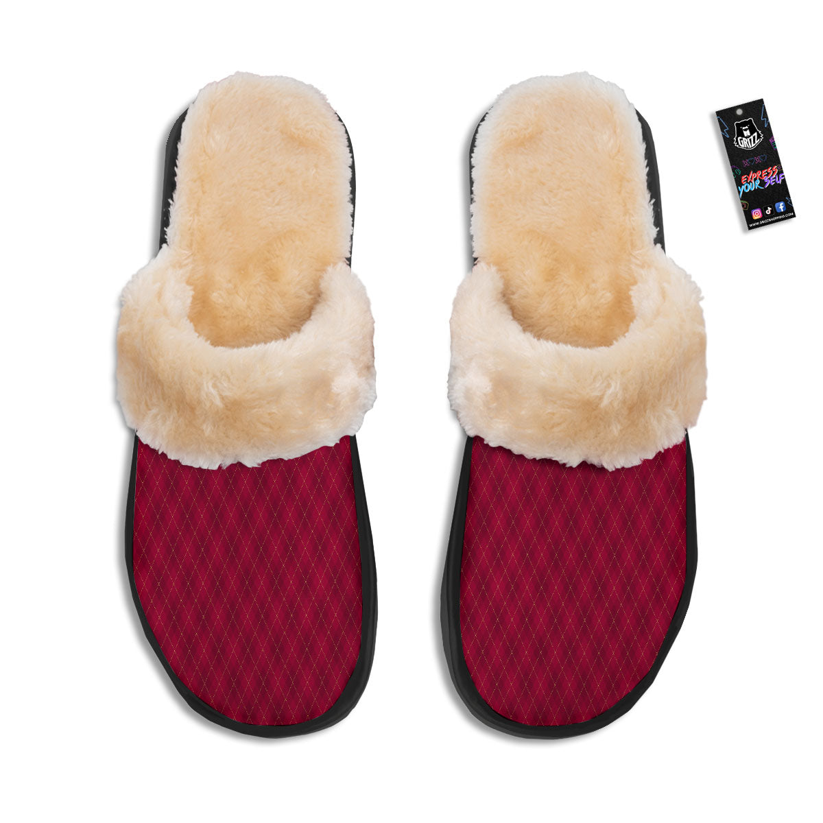 Argyle Red Print Pattern Slippers-grizzshop