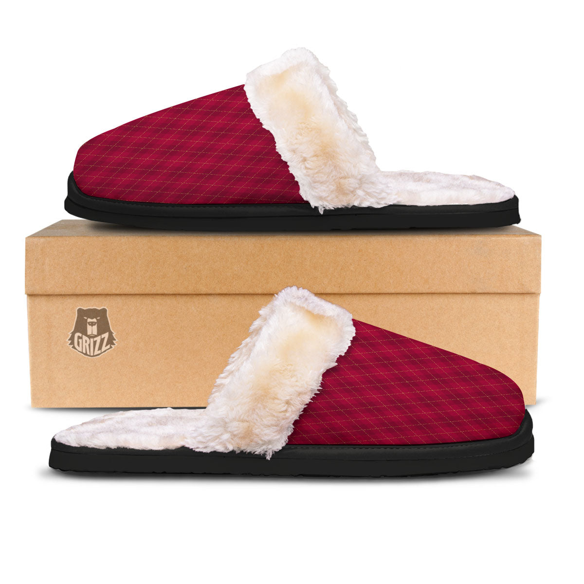 Argyle Red Print Pattern Slippers-grizzshop