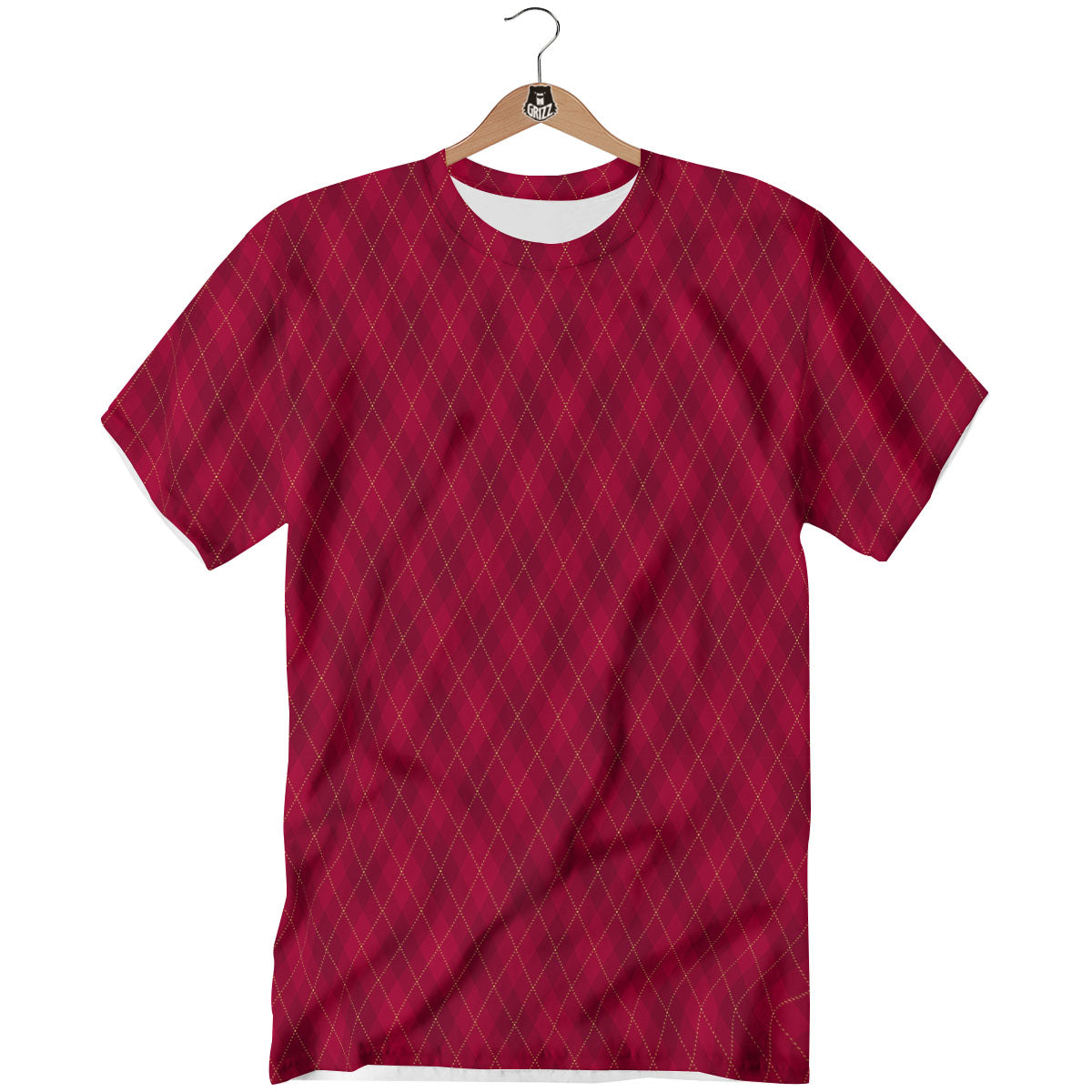 Argyle Red Print Pattern T-Shirt-grizzshop