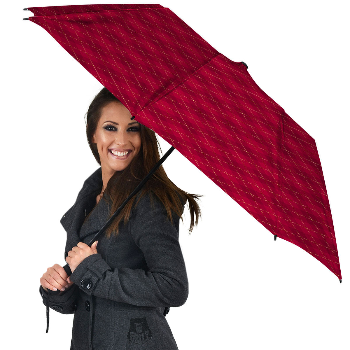 Argyle Red Print Pattern Umbrella-grizzshop