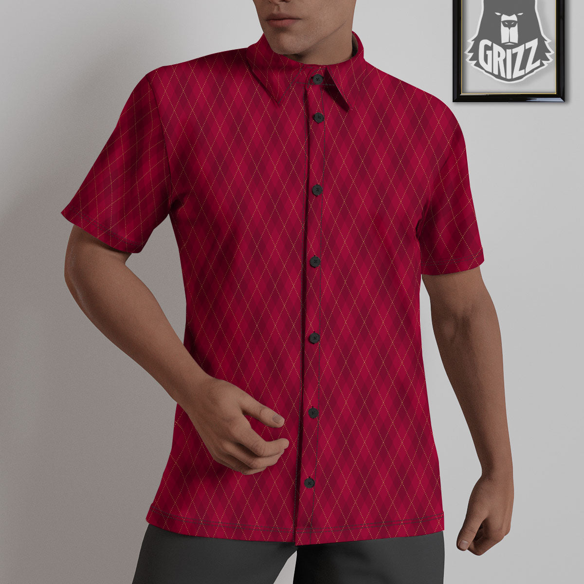 Argyle Red Print Pattern Untucked Shirts-grizzshop