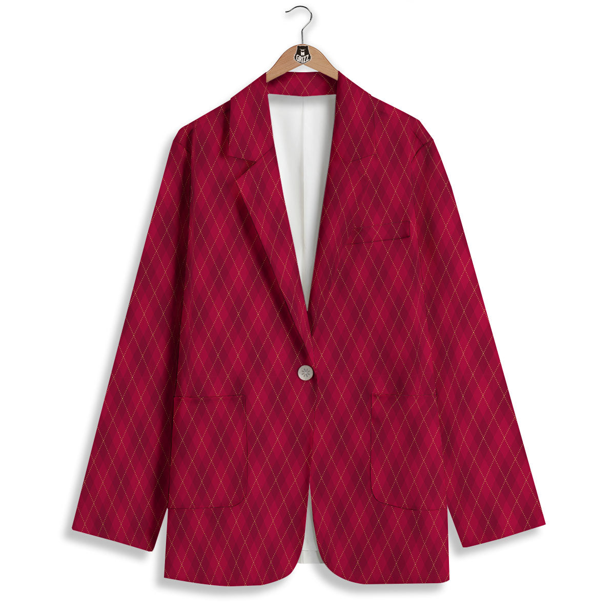 Argyle Red Print Pattern Women's Blazer-grizzshop