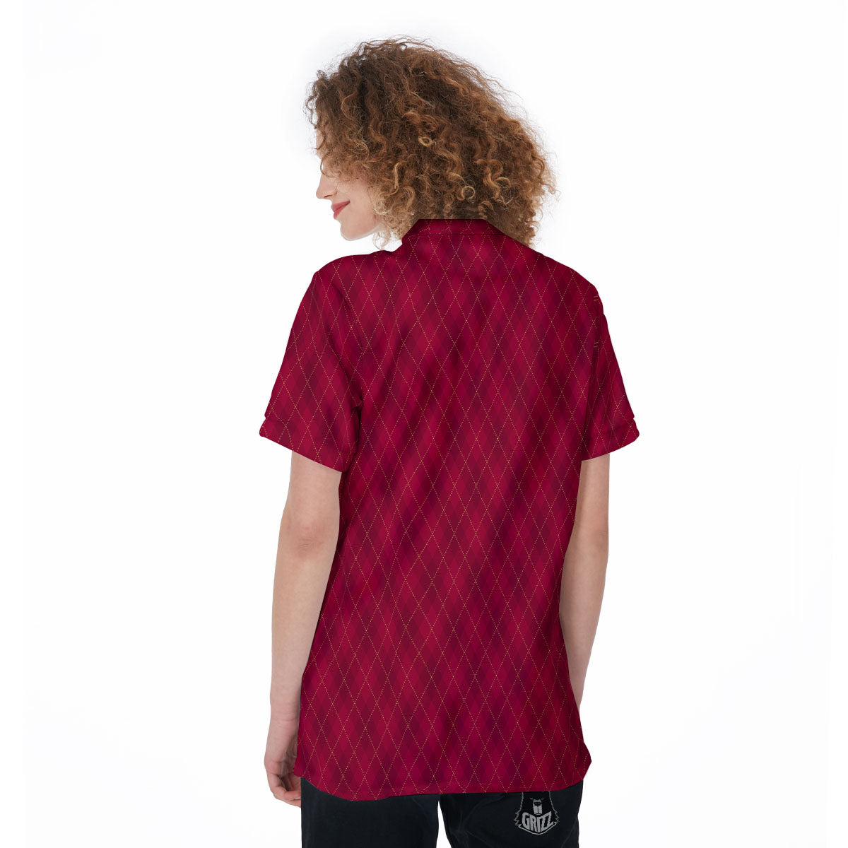 Argyle Red Print Pattern Women's Golf Shirts-grizzshop