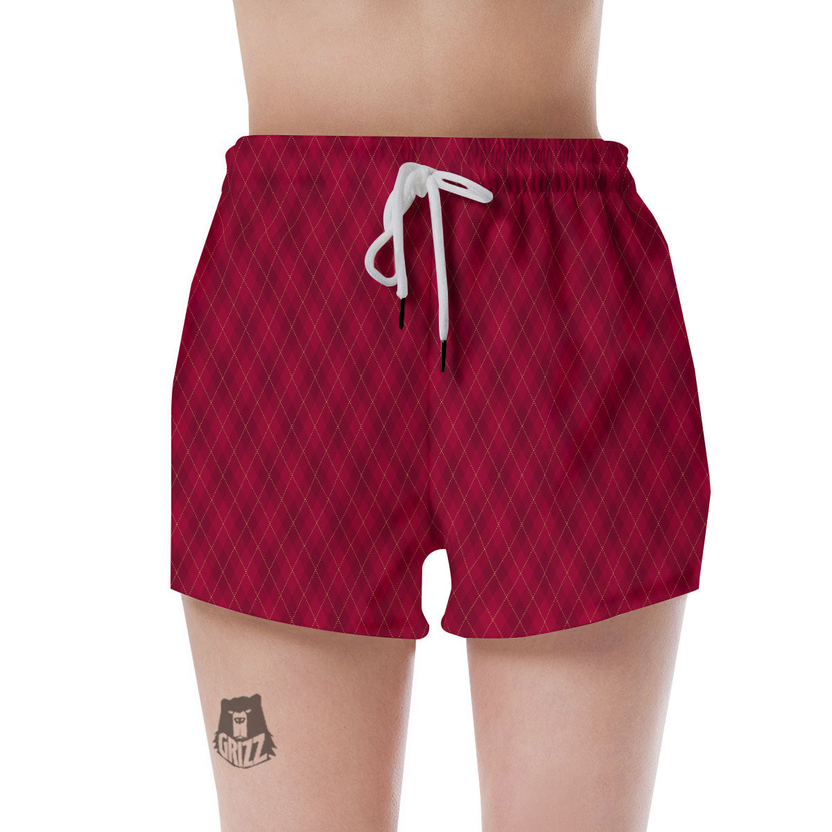 Argyle Red Print Pattern Women's Shorts-grizzshop