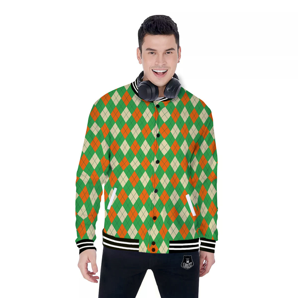 Argyle Saint Patrick's Day Print Pattern Baseball Jacket-grizzshop