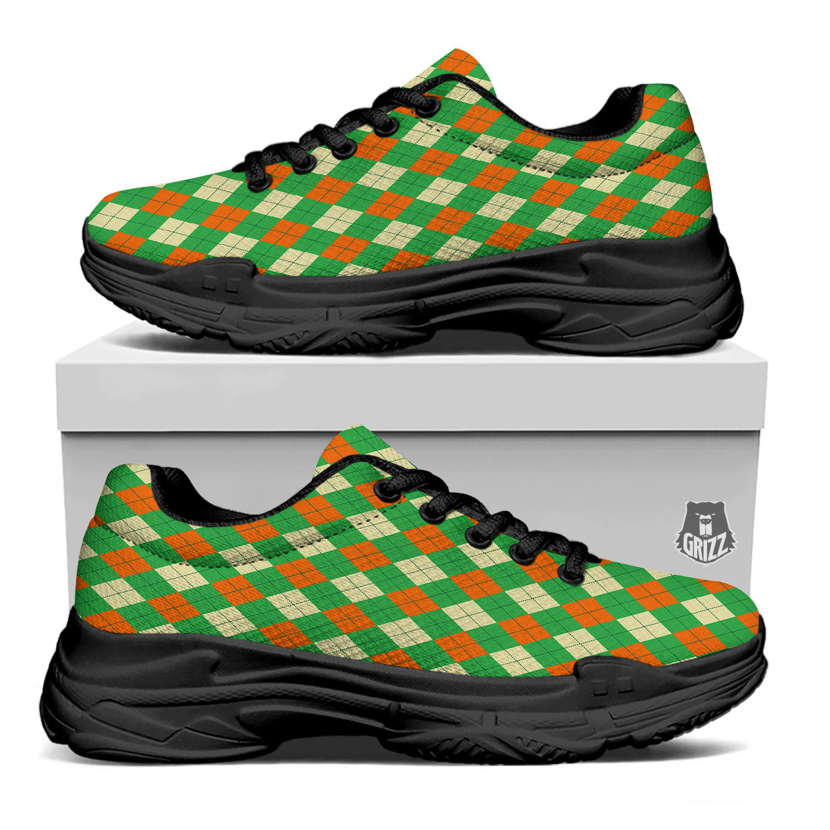 Argyle Saint Patrick's Day Print Pattern Black Chunky Shoes-grizzshop