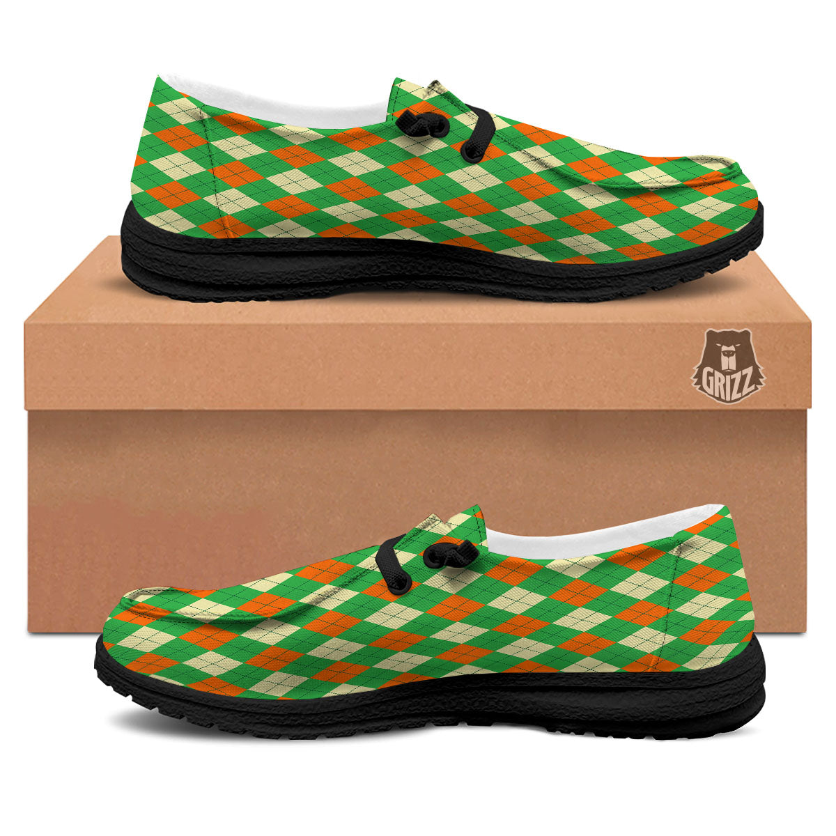 Argyle Saint Patrick's Day Print Pattern Black Loafers-grizzshop