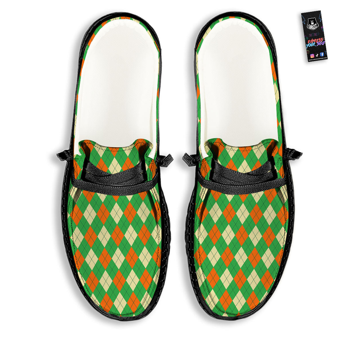 Argyle Saint Patrick's Day Print Pattern Black Loafers-grizzshop