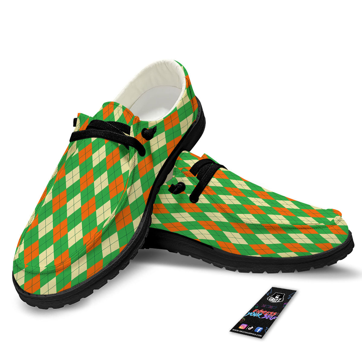 Argyle Saint Patrick's Day Print Pattern Black Loafers-grizzshop