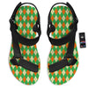 Argyle Saint Patrick's Day Print Pattern Black Open Toe Sandals-grizzshop