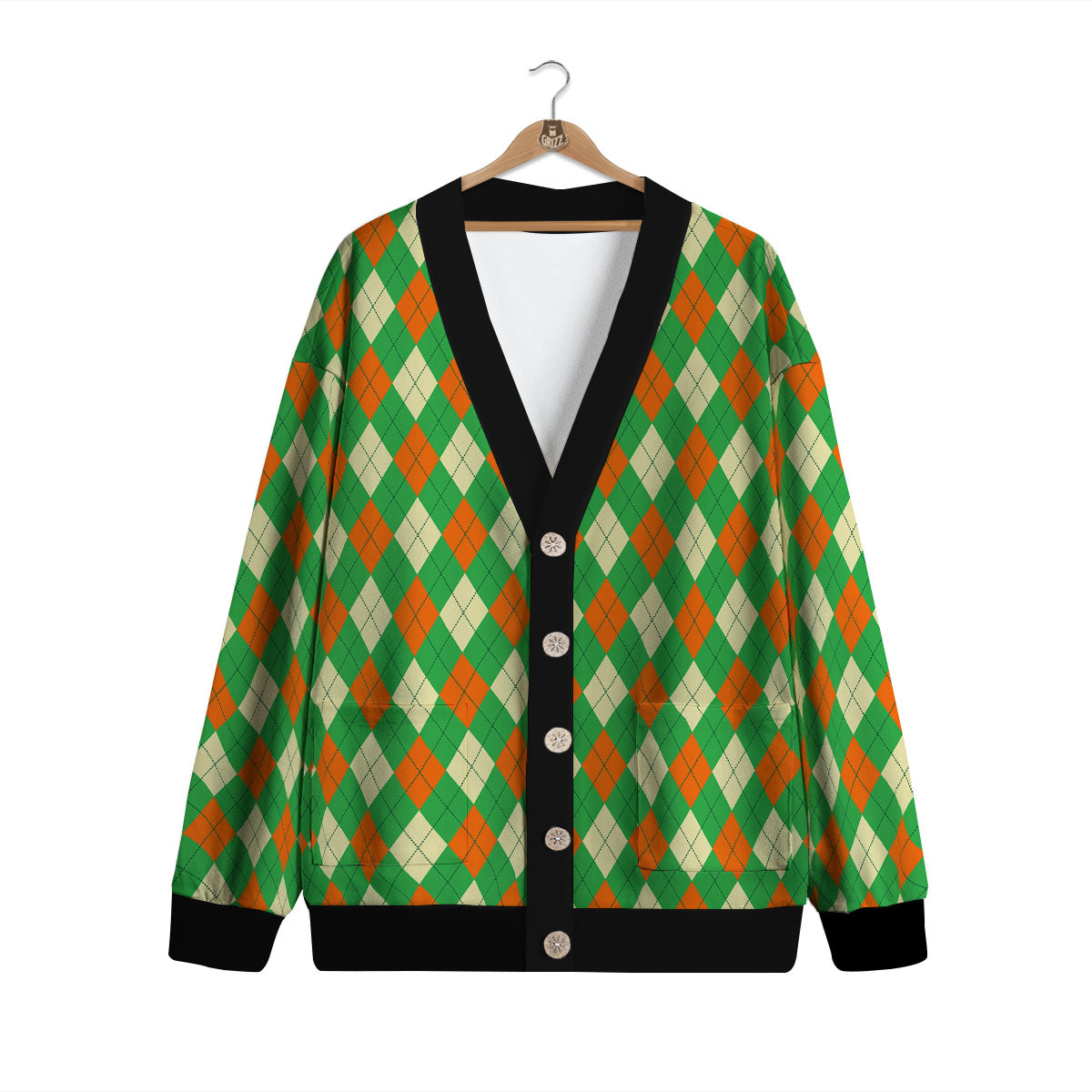 Argyle Saint Patrick's Day Print Pattern Cardigan-grizzshop