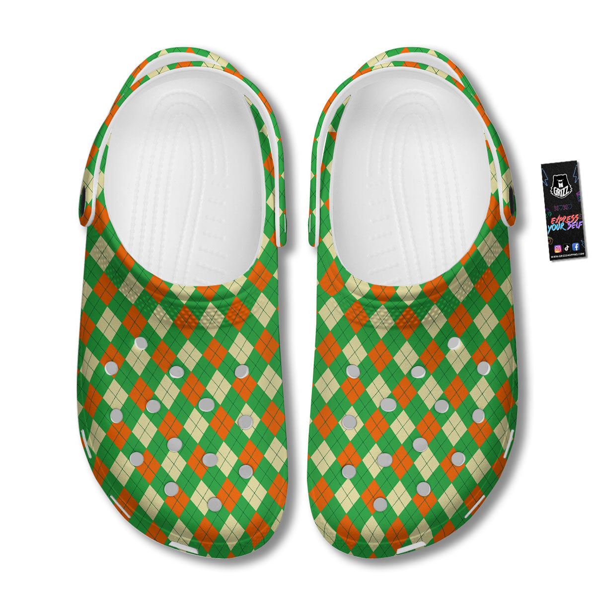 Argyle Saint Patrick's Day Print Pattern Clog-grizzshop