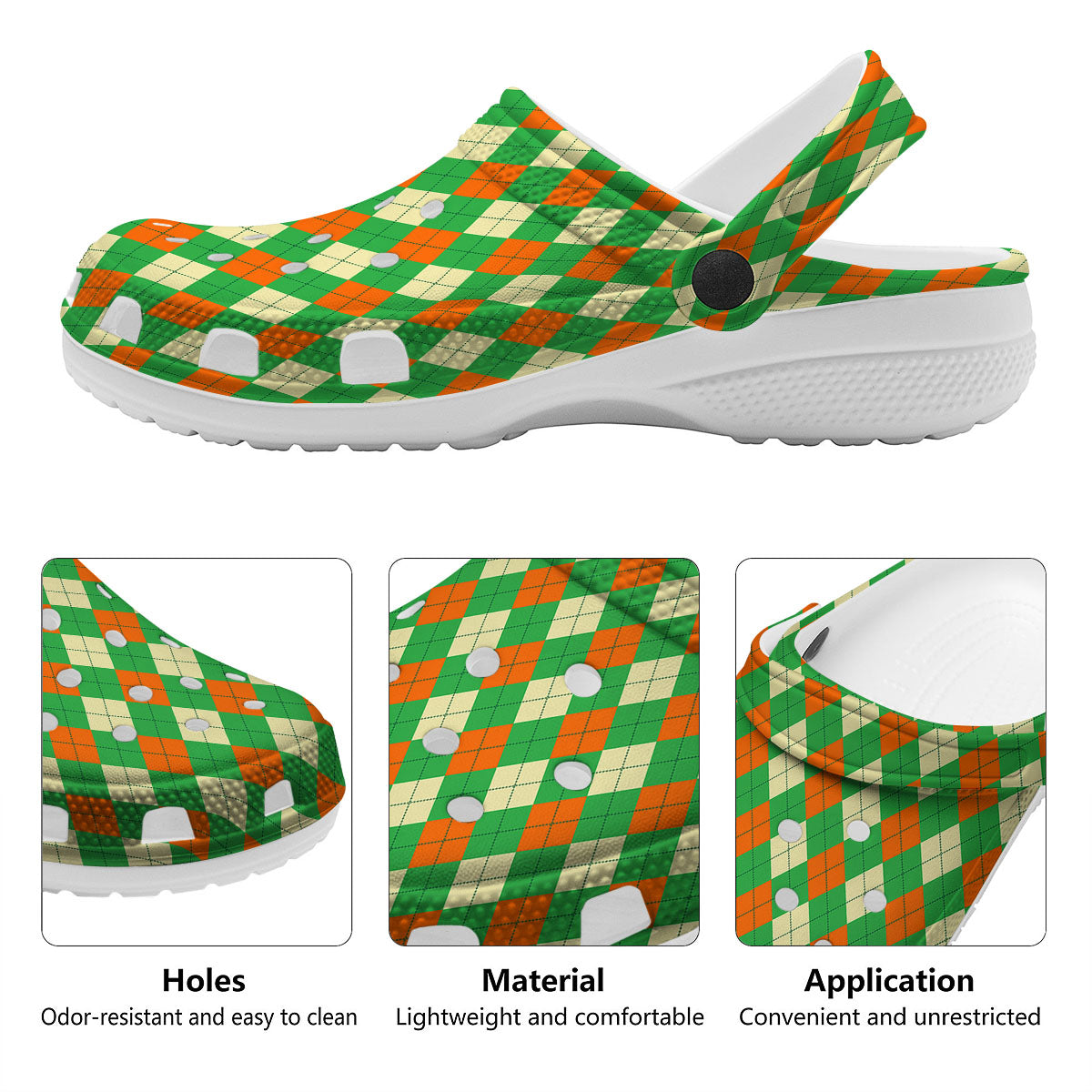 Argyle Saint Patrick's Day Print Pattern Clog-grizzshop