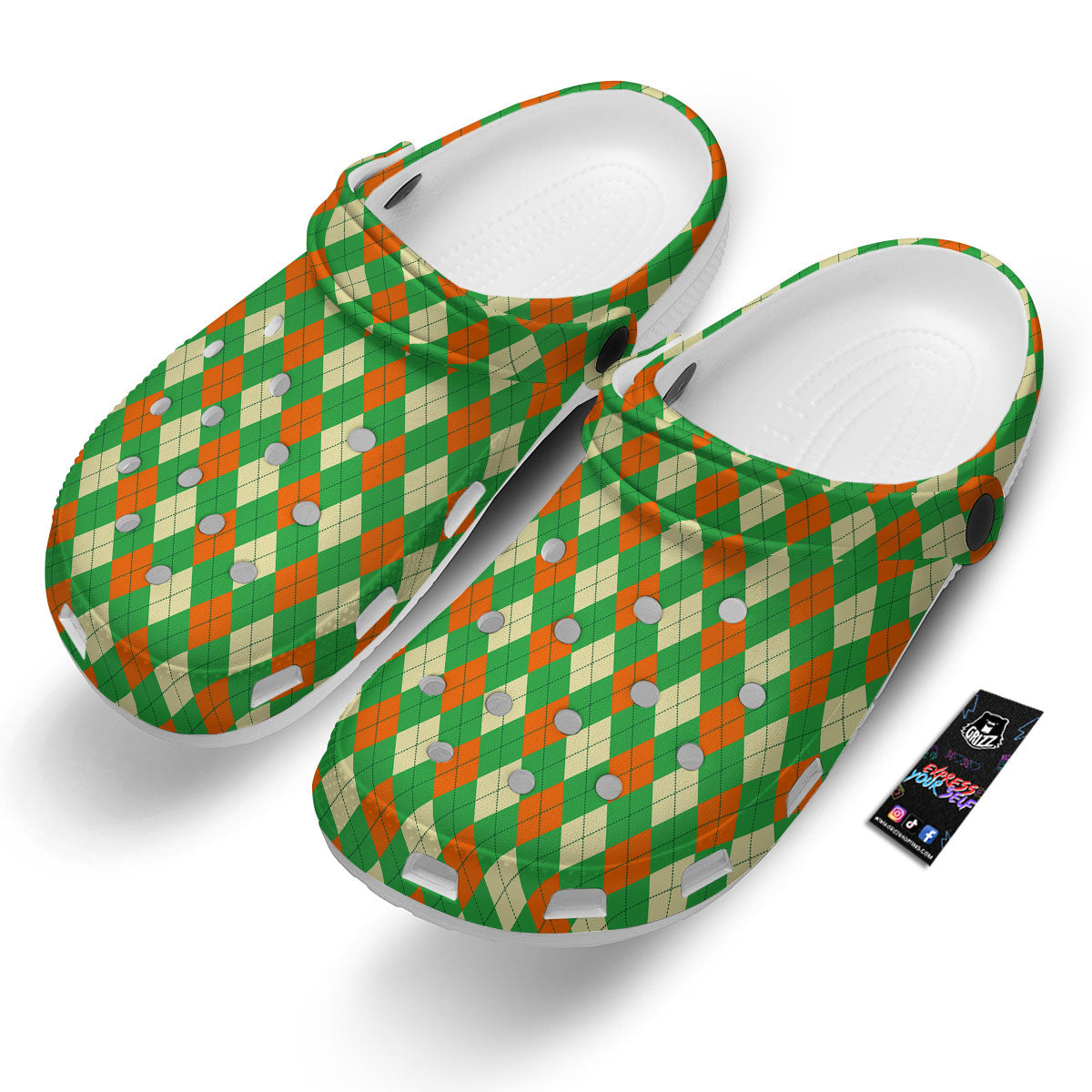 Argyle Saint Patrick's Day Print Pattern Clog-grizzshop