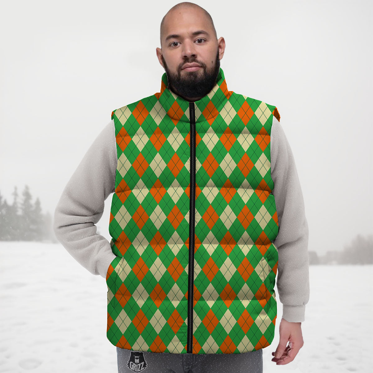 Argyle Saint Patrick's Day Print Pattern Down Vest