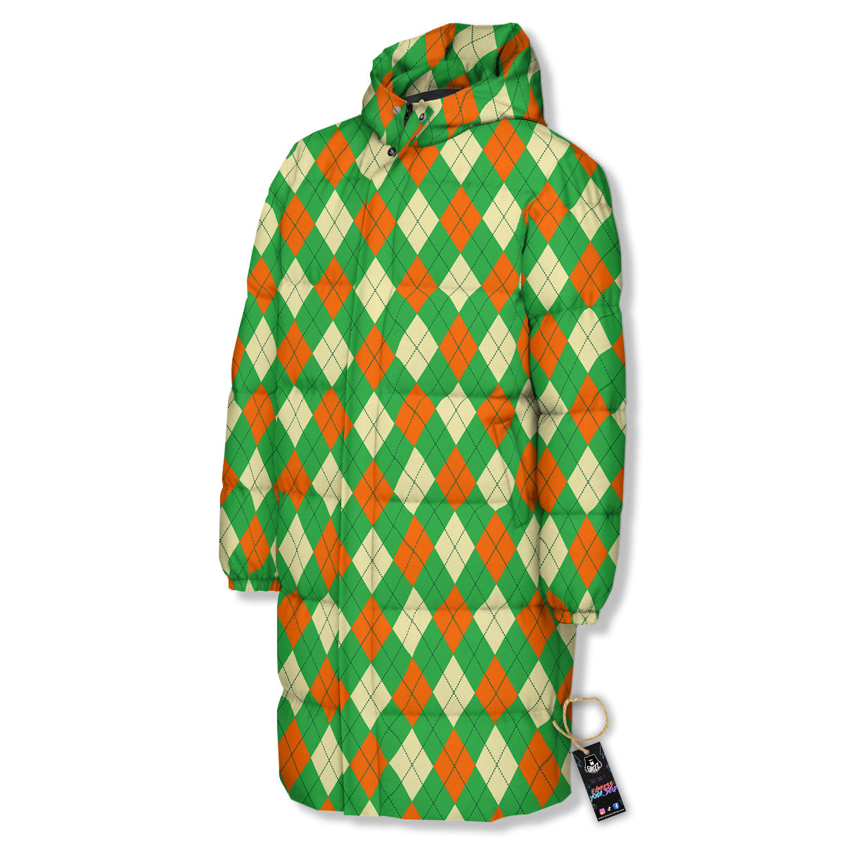 Argyle Saint Patrick's Day Print Pattern Long Down Jacket-grizzshop