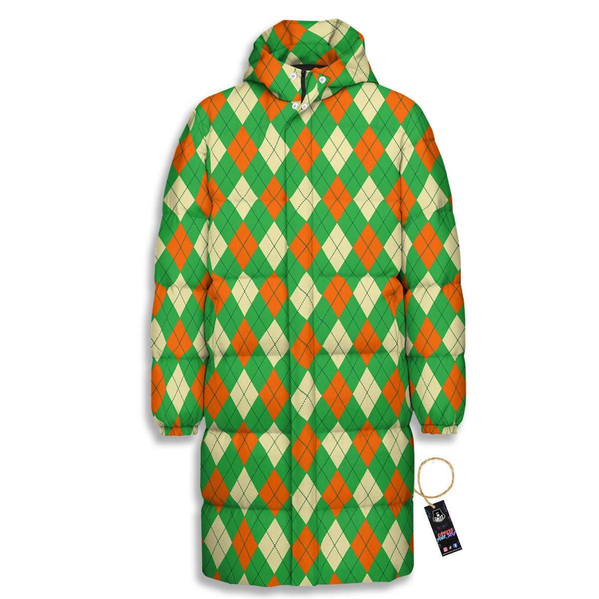 Argyle Saint Patrick's Day Print Pattern Long Down Jacket-grizzshop