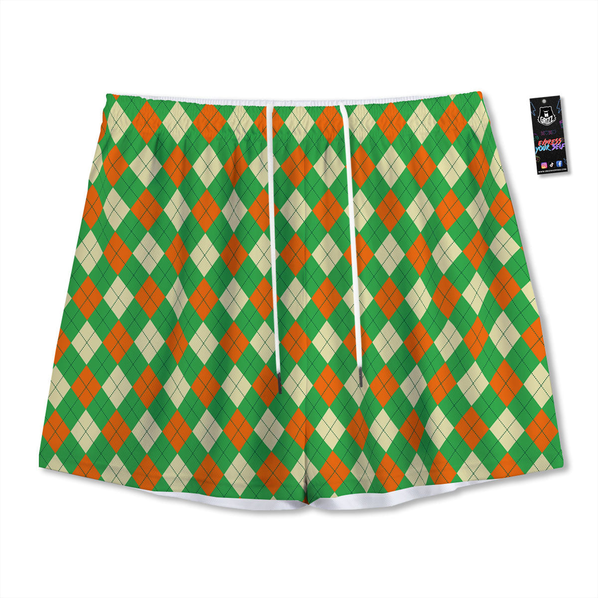 Argyle Saint Patrick's Day Print Pattern Mesh Shorts