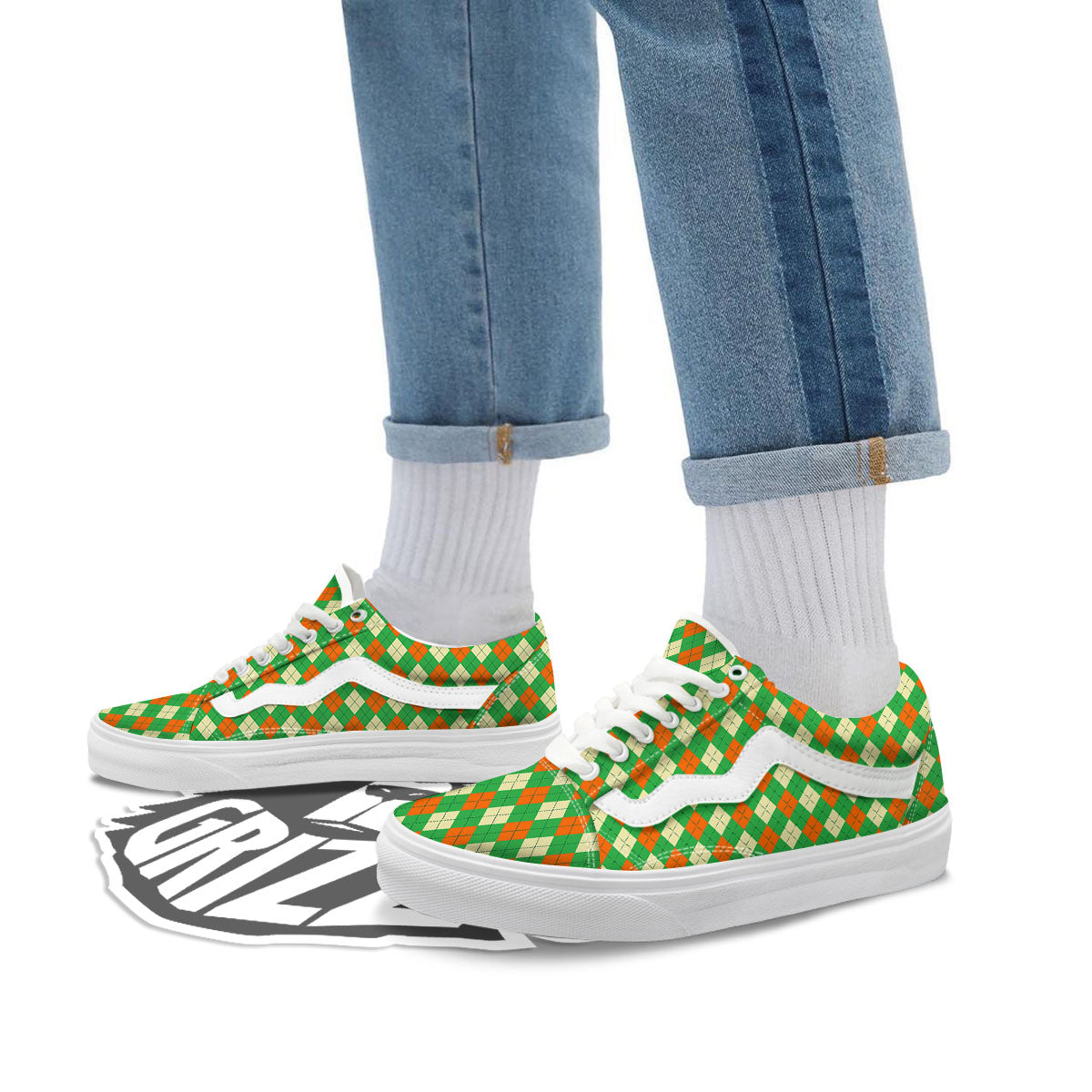 Argyle Saint Patrick's Day Print Pattern Skate Shoes-grizzshop