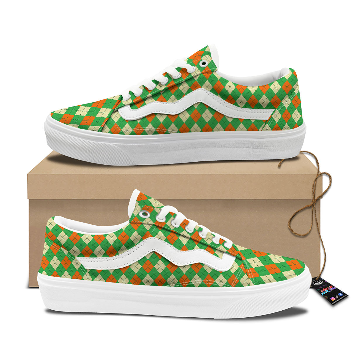 Argyle Saint Patrick's Day Print Pattern Skate Shoes-grizzshop