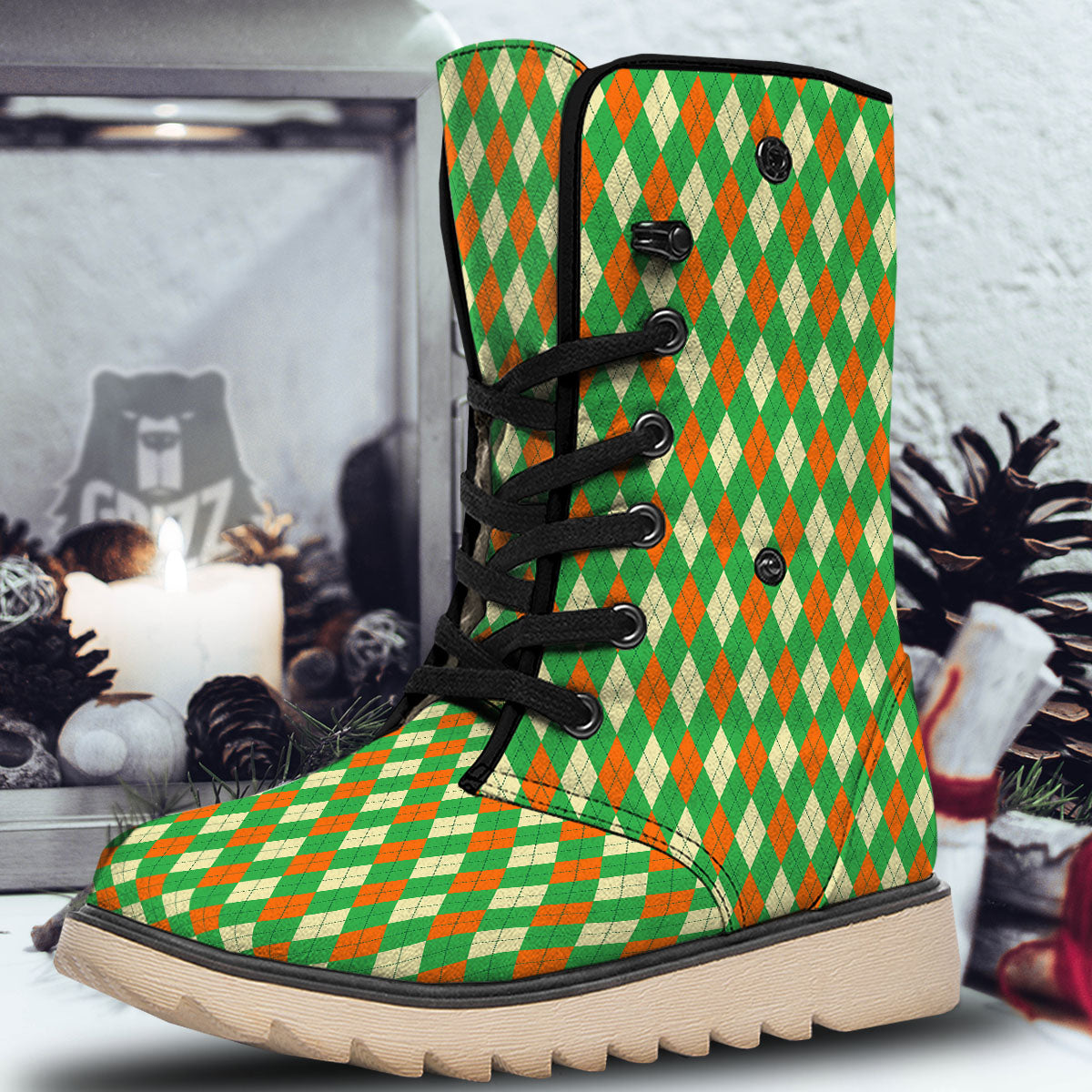 Argyle Saint Patrick's Day Print Pattern Snow Boots-grizzshop