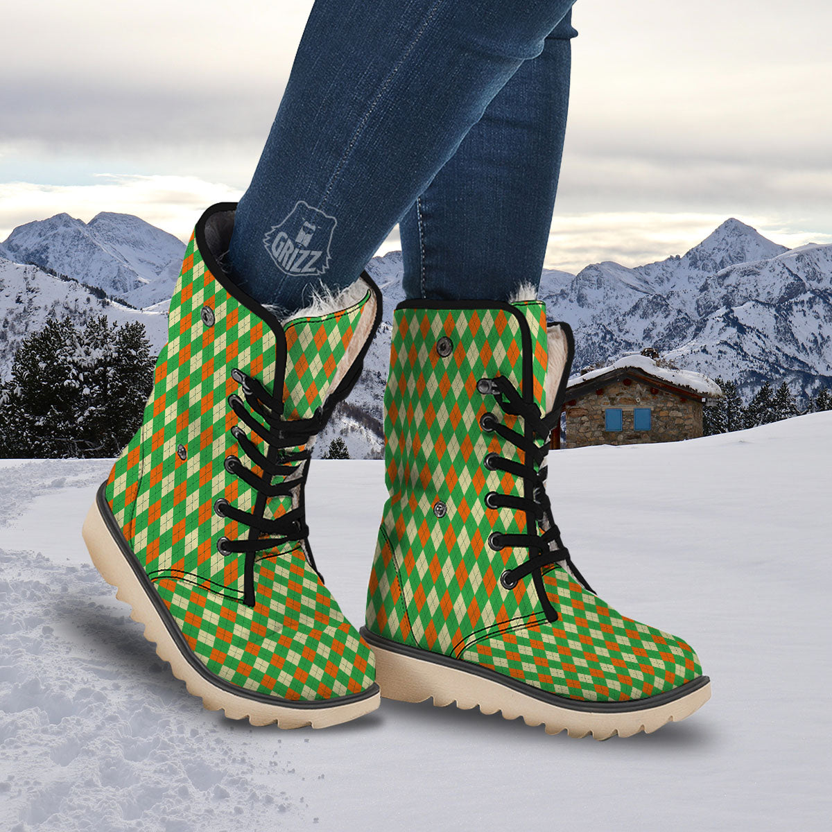 Argyle Saint Patrick's Day Print Pattern Snow Boots-grizzshop