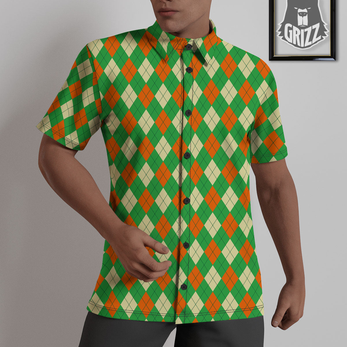 Argyle Saint Patrick's Day Print Pattern Untucked Shirts-grizzshop