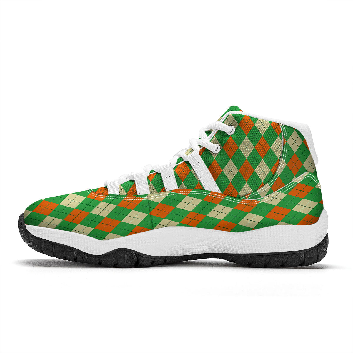 Argyle Saint Patrick's Day Print Pattern White Bball Shoes-grizzshop