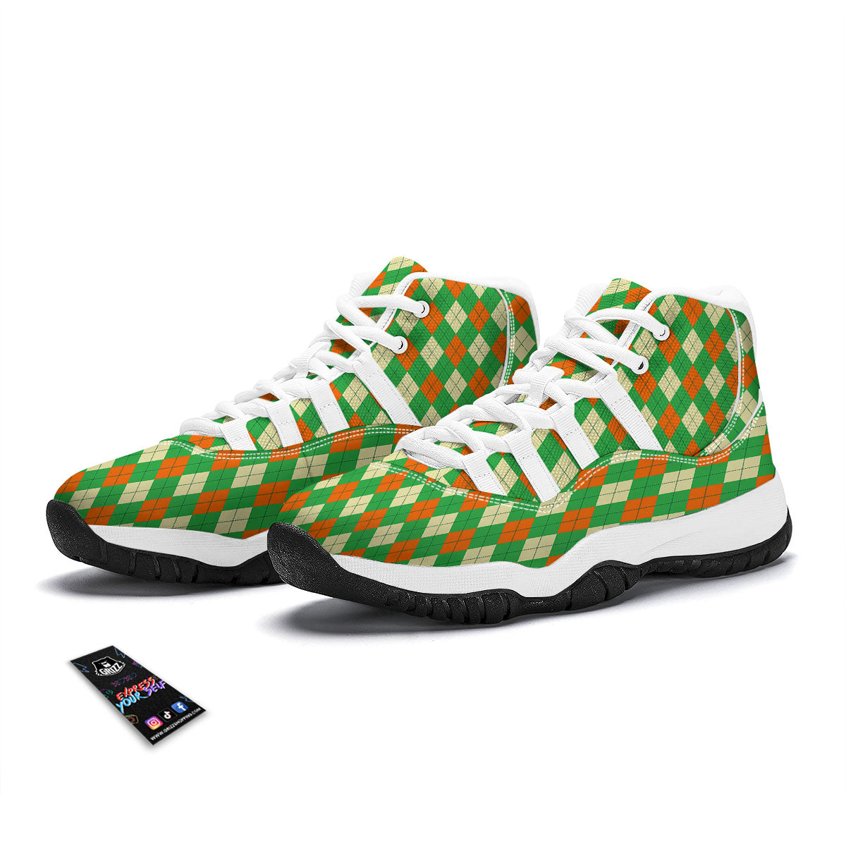 Argyle Saint Patrick's Day Print Pattern White Bball Shoes-grizzshop