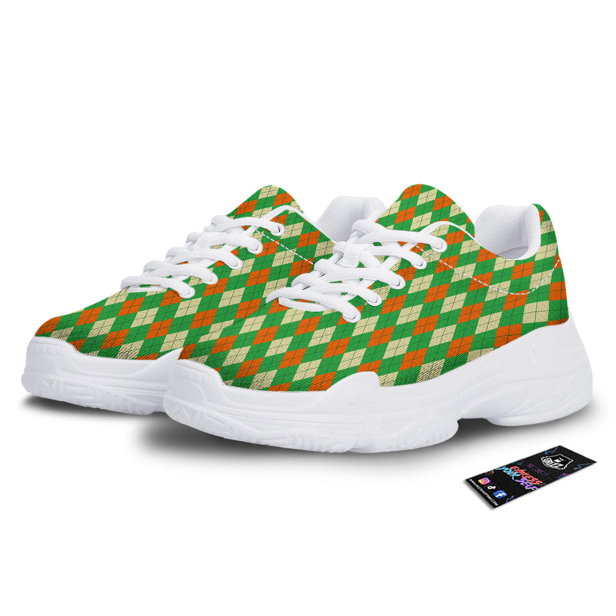 Argyle Saint Patrick's Day Print Pattern White Chunky Shoes-grizzshop