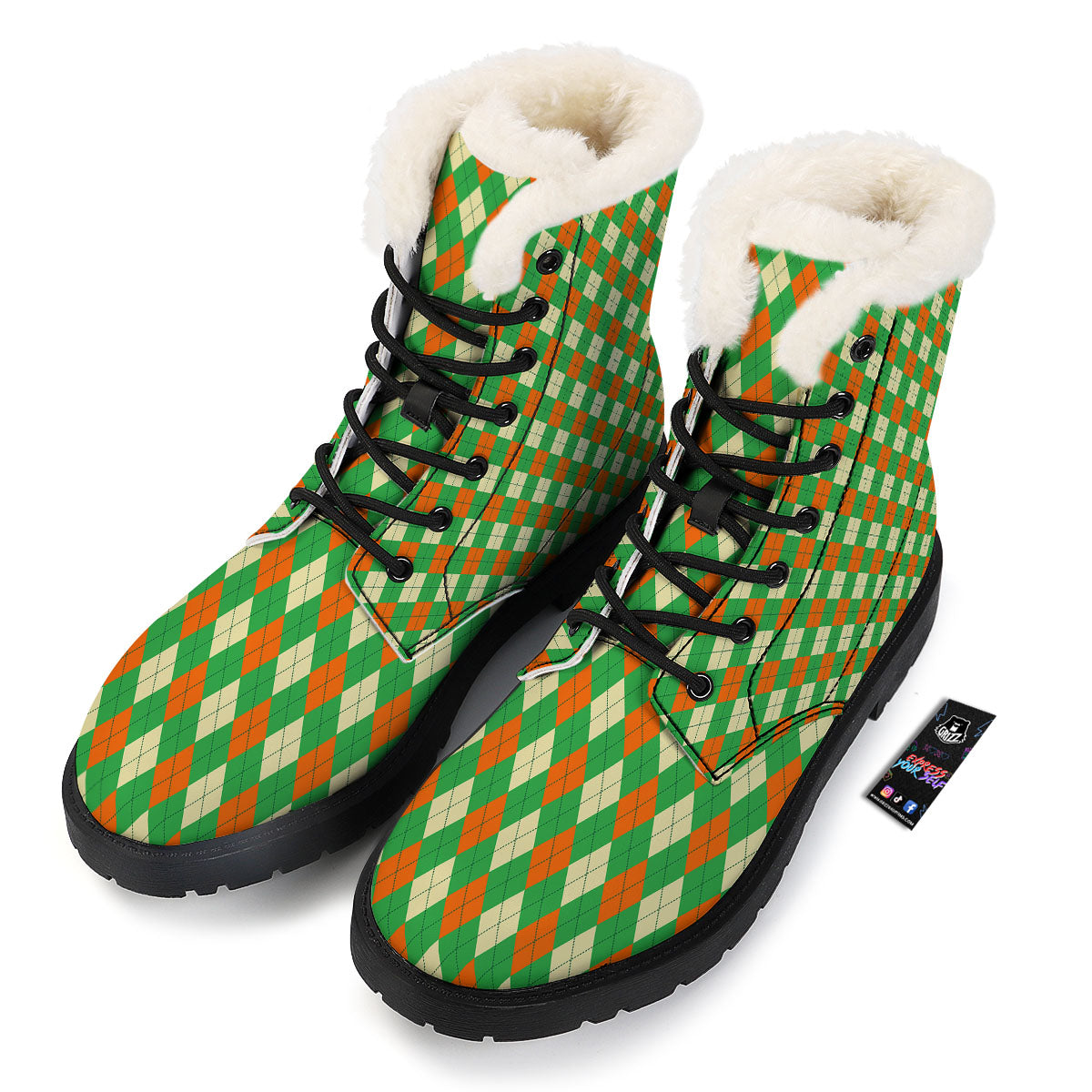 Argyle Saint Patrick's Day Print Pattern Winter Boots-grizzshop