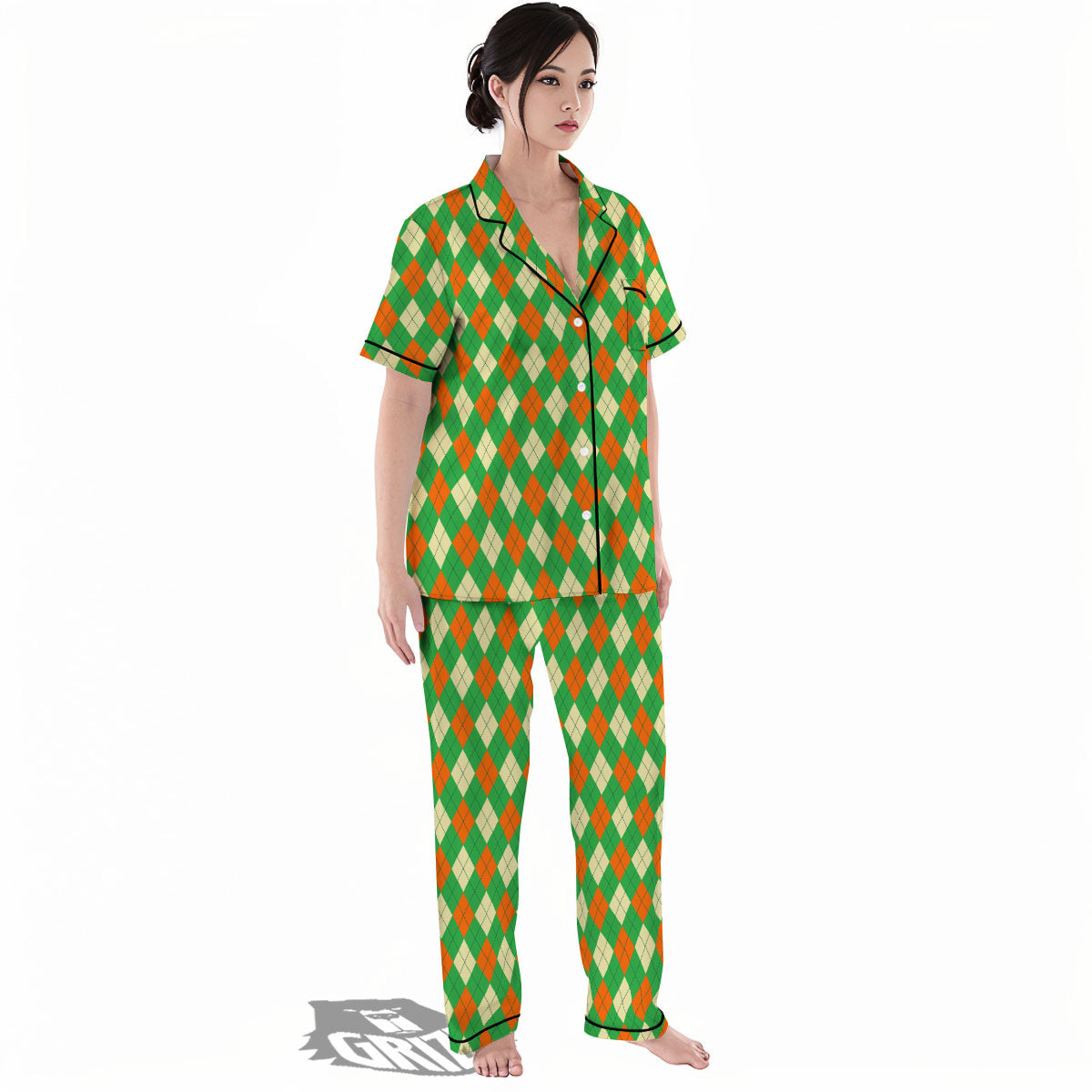 Argyle Saint Patrick's Day Print Pattern Women's Pajamas Set-grizzshop