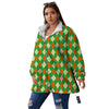 Argyle Saint Patrick's Day Print Pattern Women's Sherpa Jacket-grizzshop