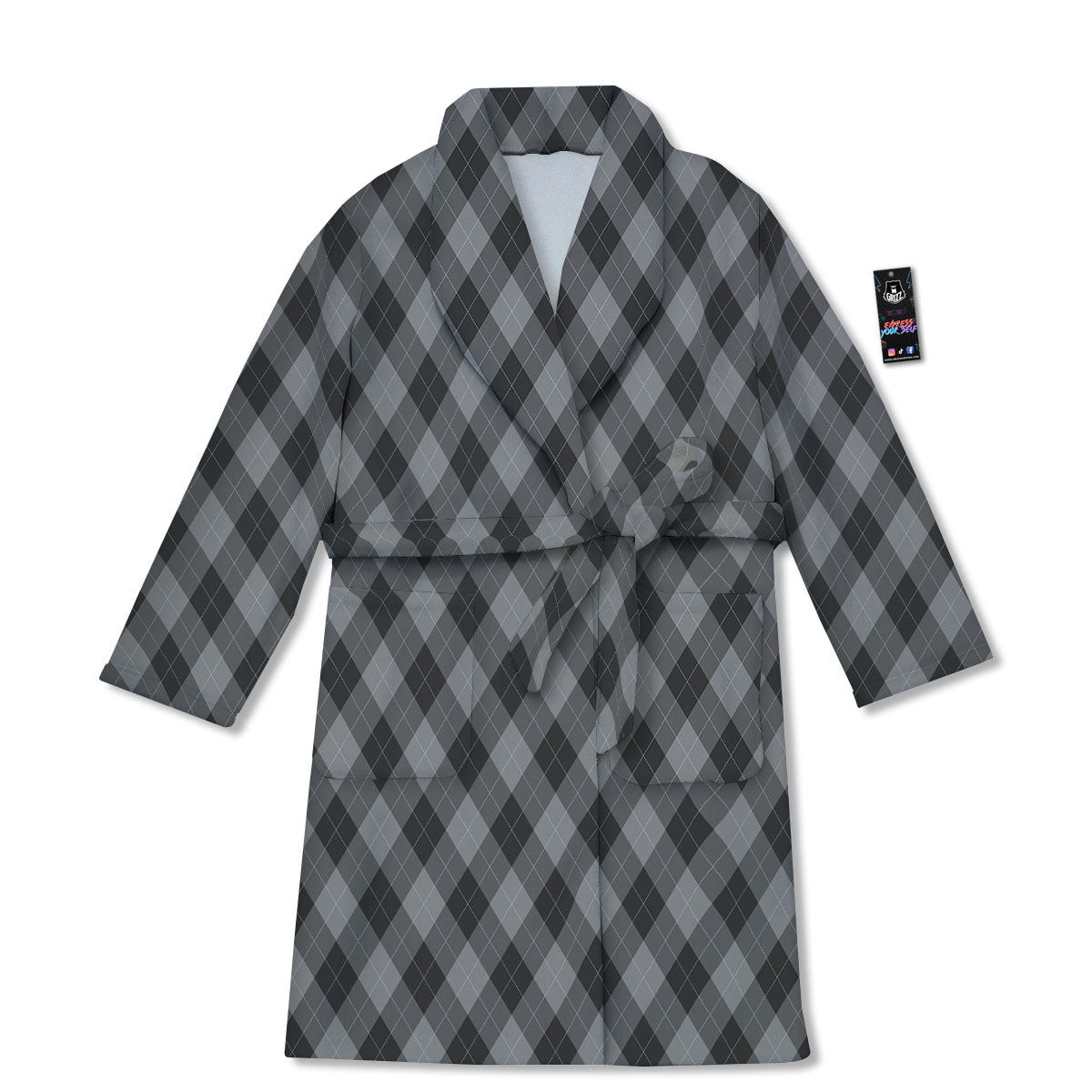 Argyle Shadow Grey Print Pattern Bathrobe-grizzshop