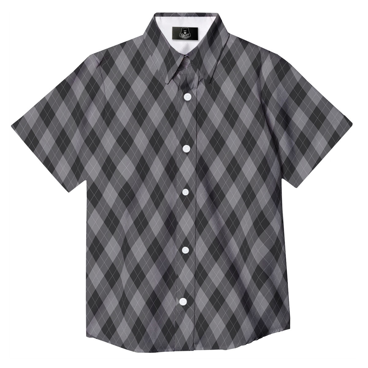 Argyle Shadow Grey Print Pattern Button Up Shirt-grizzshop