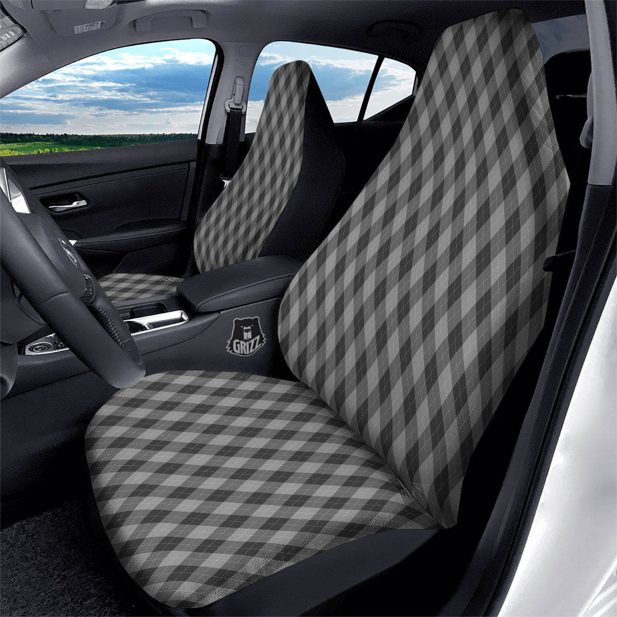 Argyle Shadow Grey Print Pattern Car Seat Covers-grizzshop