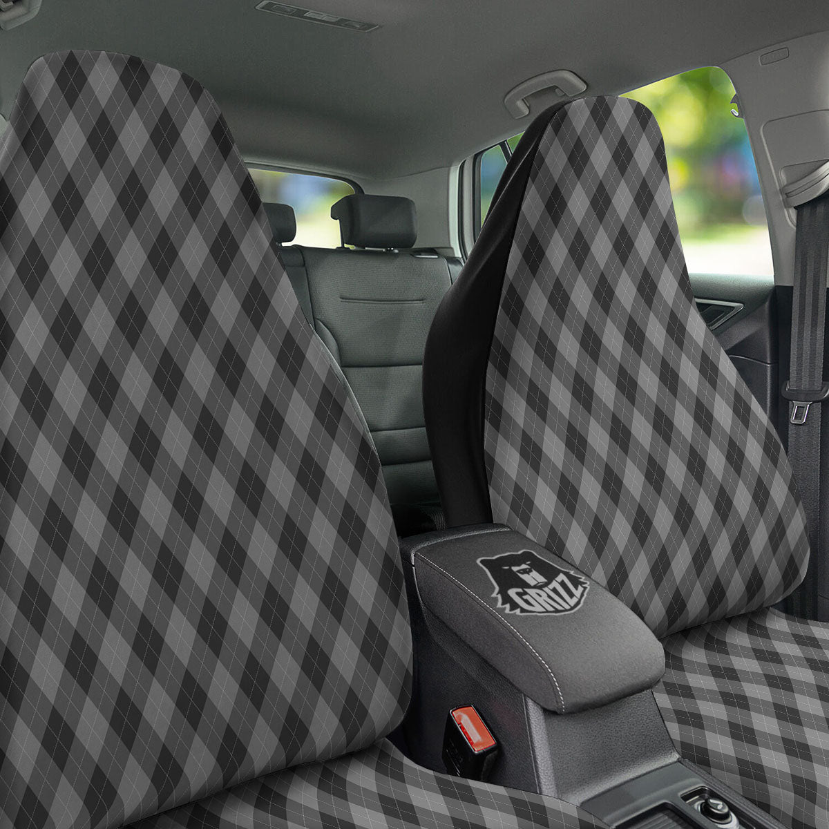 Argyle Shadow Grey Print Pattern Car Seat Covers-grizzshop