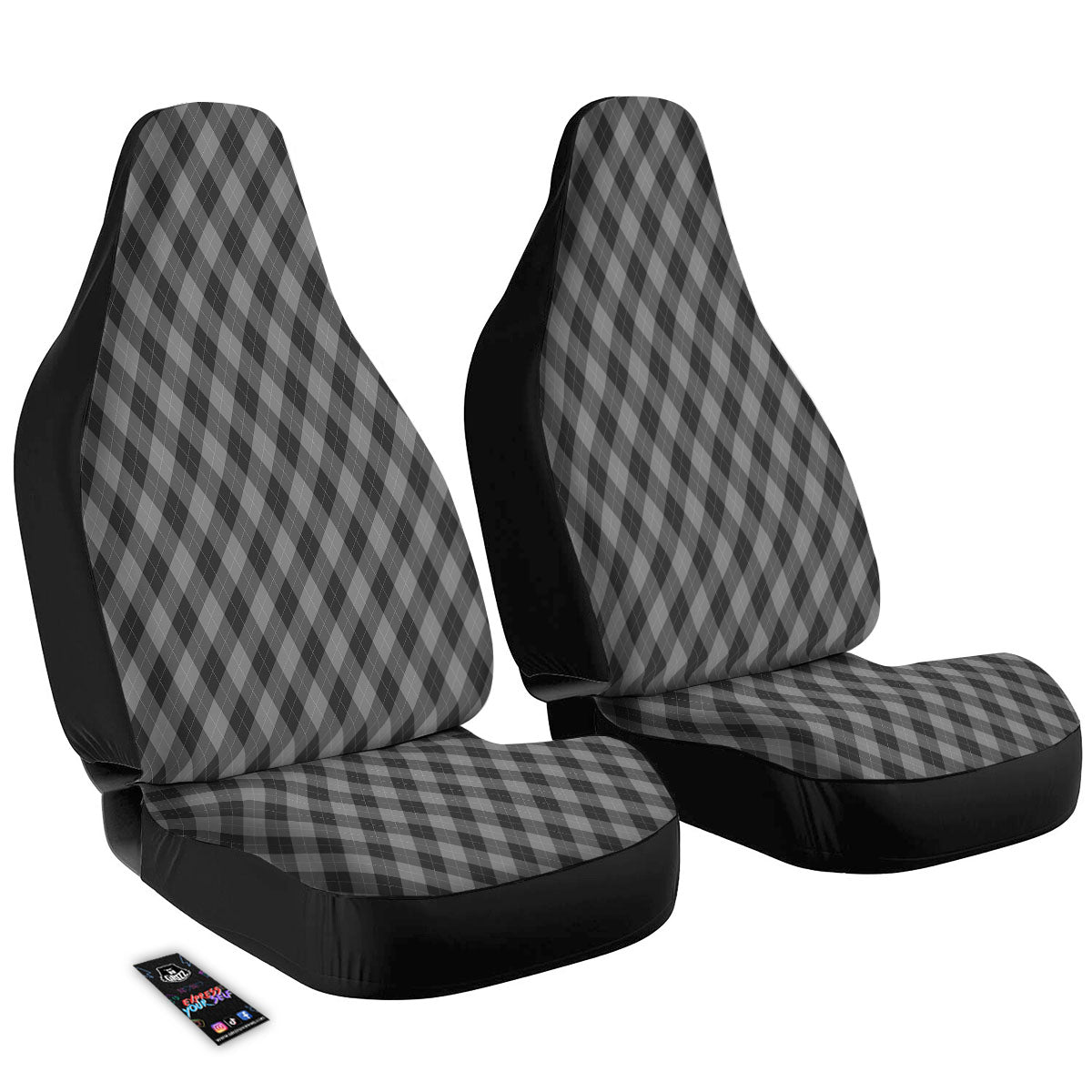 Argyle Shadow Grey Print Pattern Car Seat Covers-grizzshop
