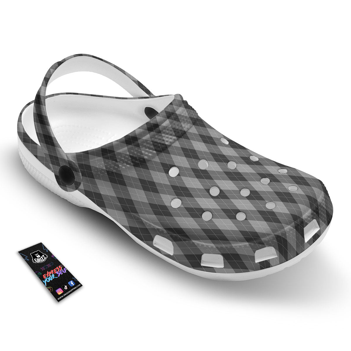 Argyle Shadow Grey Print Pattern Clog-grizzshop