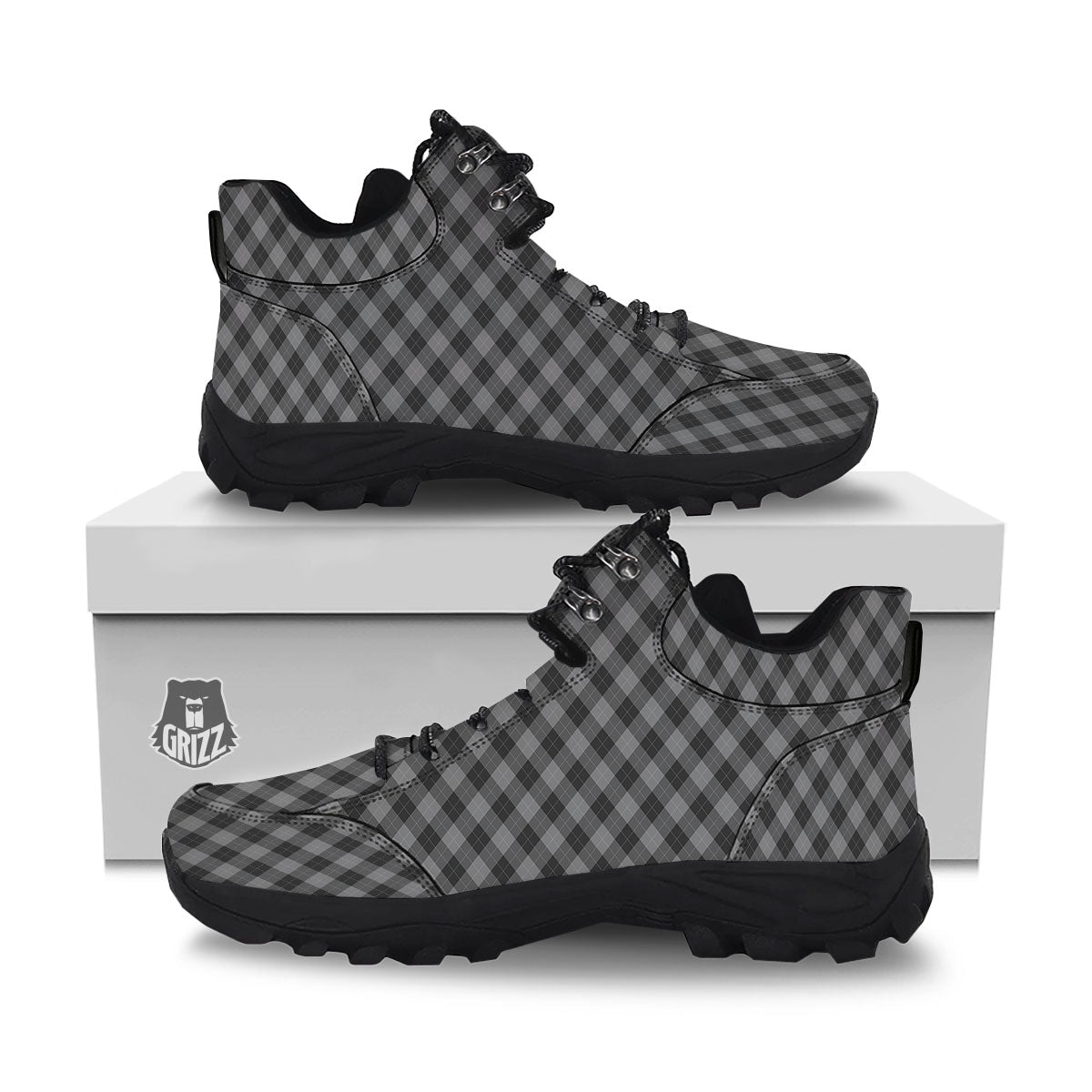 Argyle Shadow Grey Print Pattern Hiking Shoes-grizzshop