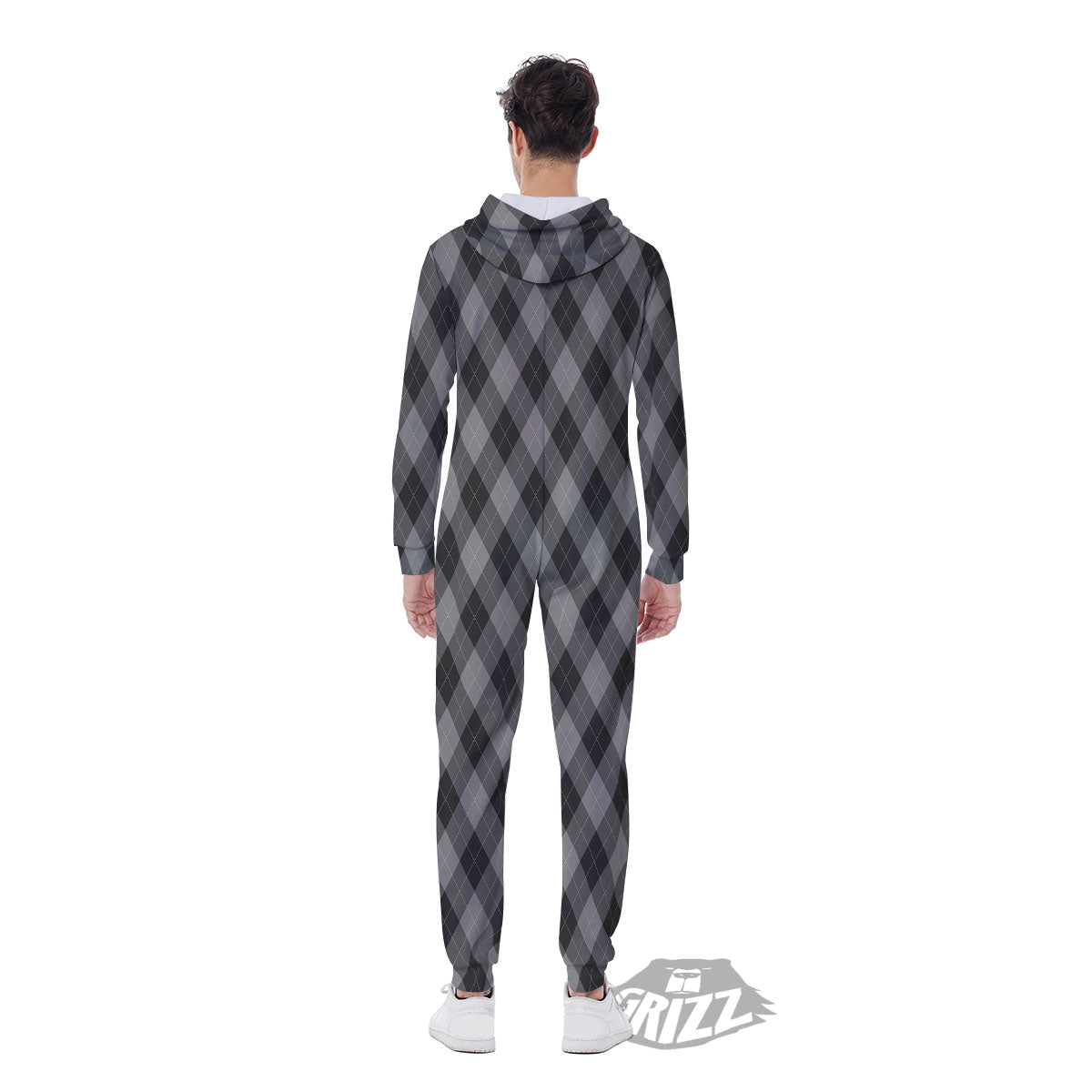 Argyle Shadow Grey Print Pattern Men's Jumpsuit-grizzshop