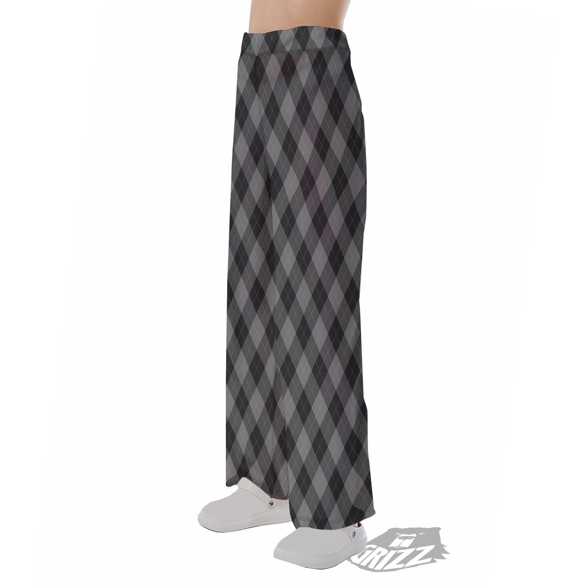Argyle Shadow Grey Print Pattern Pajama Pants-grizzshop
