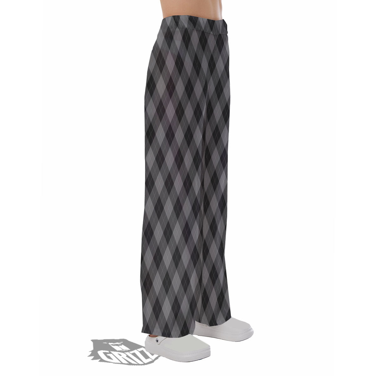 Argyle Shadow Grey Print Pattern Pajama Pants-grizzshop