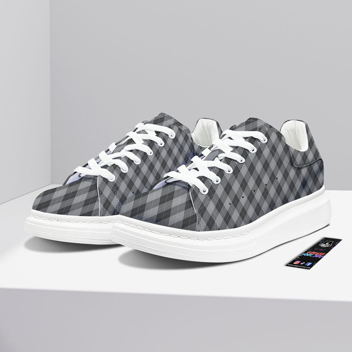 Argyle Shadow Grey Print Pattern Platform Shoes-grizzshop