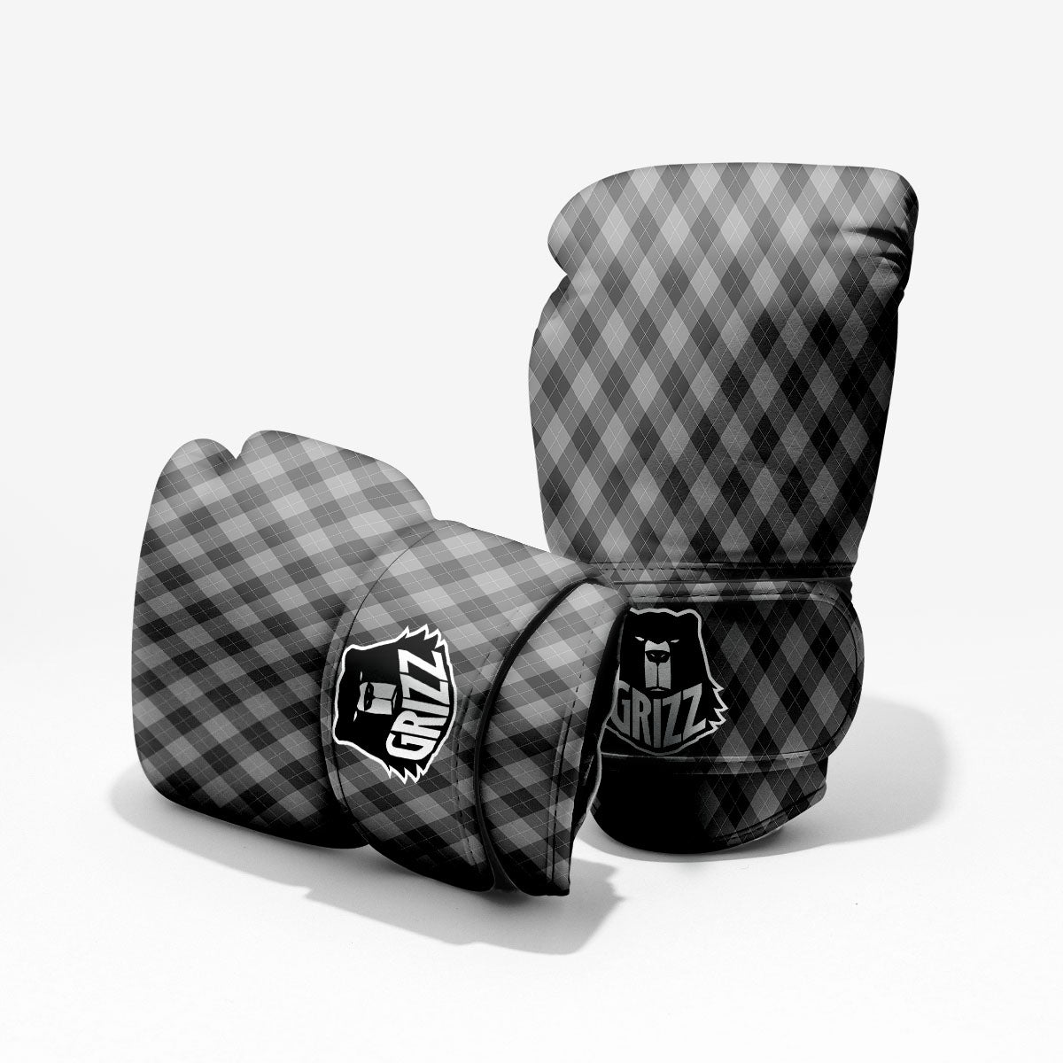 Argyle Shadow Grey Print Pattern Sparring Gloves-grizzshop