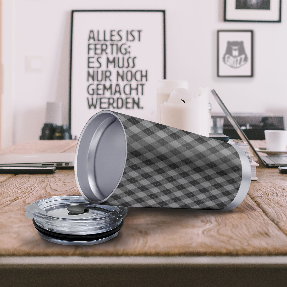 Argyle Shadow Grey Print Pattern Tumbler-grizzshop