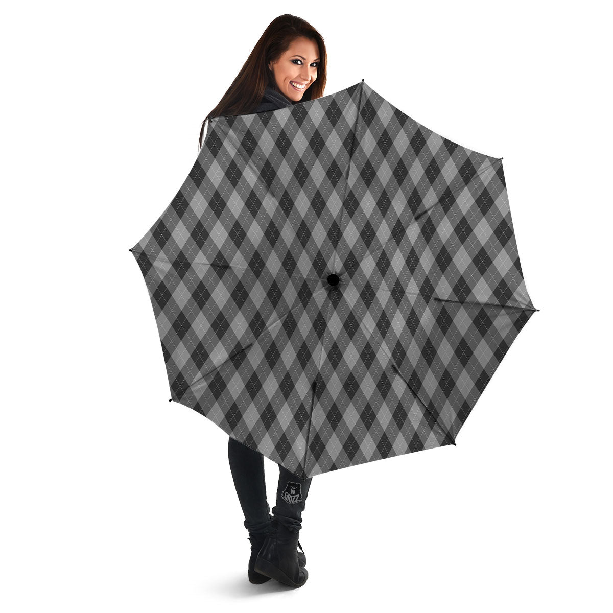 Argyle Shadow Grey Print Pattern Umbrella-grizzshop