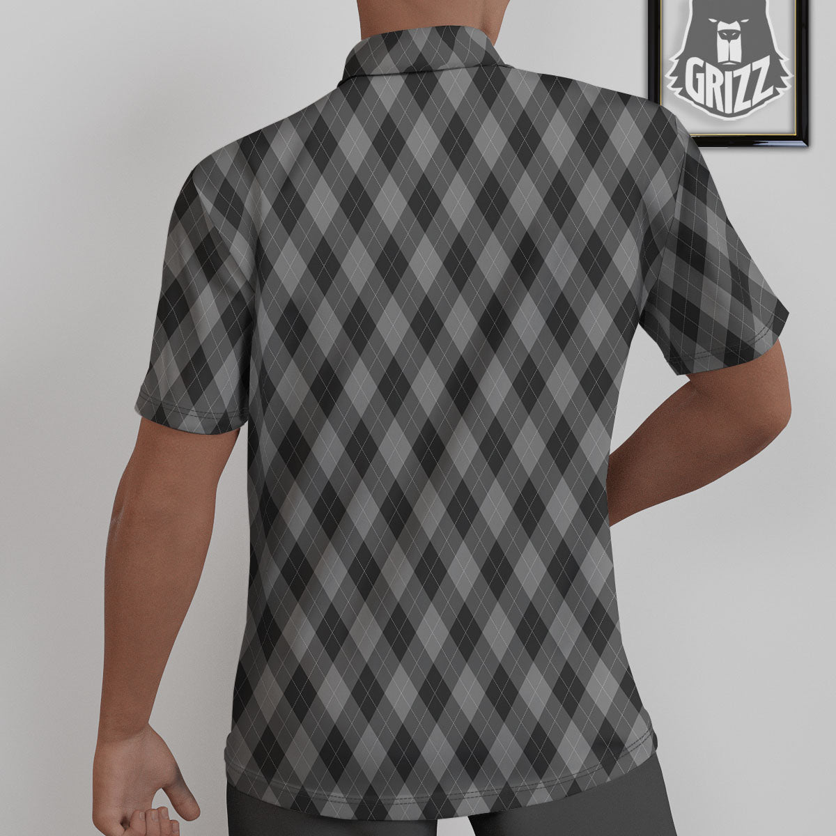 Argyle Shadow Grey Print Pattern Untucked Shirts-grizzshop