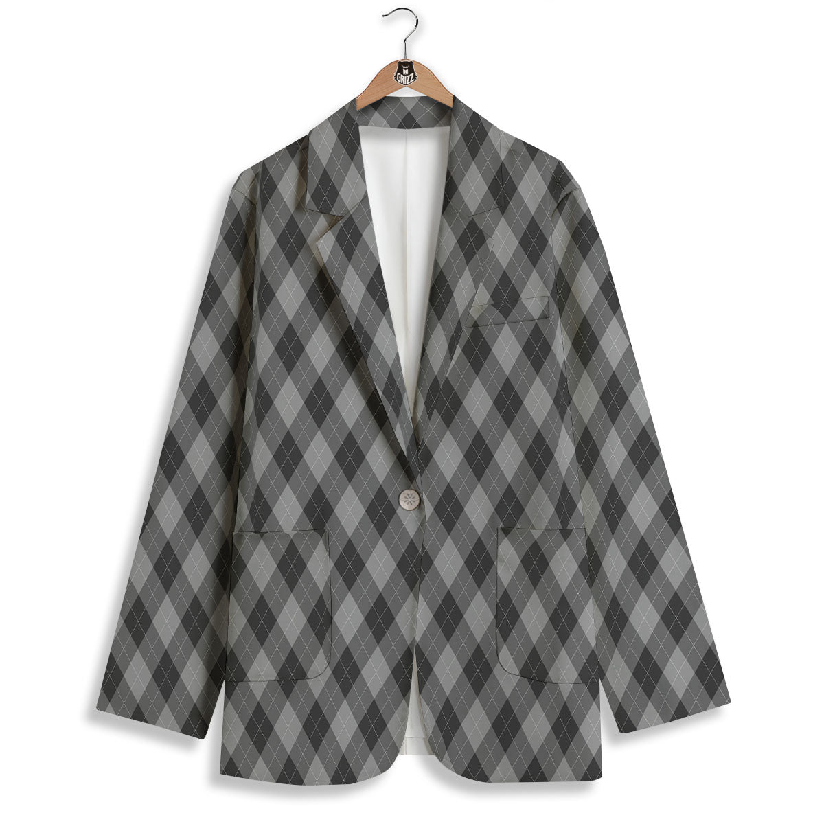 Argyle Shadow Grey Print Pattern Women's Blazer-grizzshop