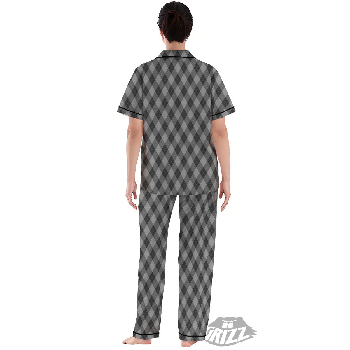 Argyle Shadow Grey Print Pattern Women's Pajamas Set-grizzshop
